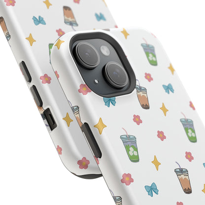 Cute Milk Tea Boba Iced Matcha Pattern Magnetic Impact Phone Case