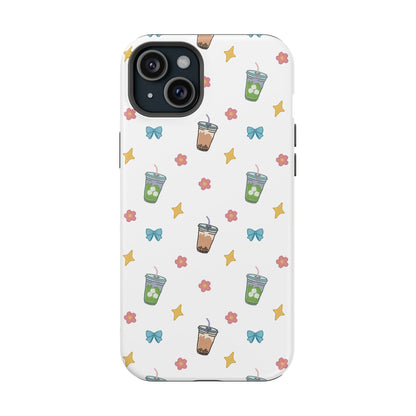 Cute Milk Tea Boba Iced Matcha Pattern Magnetic Impact Phone Case
