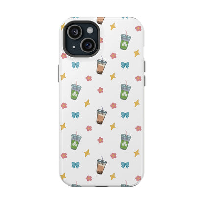 Cute Milk Tea Boba Iced Matcha Pattern Magnetic Impact Phone Case
