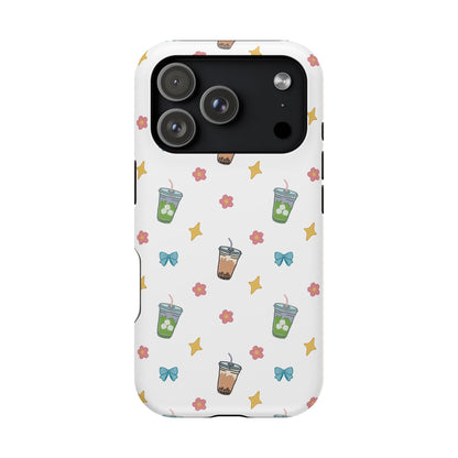 Cute Milk Tea Boba Iced Matcha Pattern Magnetic Impact Phone Case