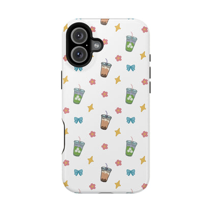 Cute Milk Tea Boba Iced Matcha Pattern Magnetic Impact Phone Case