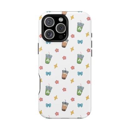 Cute Milk Tea Boba Iced Matcha Pattern Magnetic Impact Phone Case