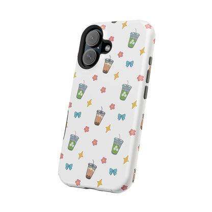 Cute Milk Tea Boba Iced Matcha Pattern Magnetic Impact Phone Case