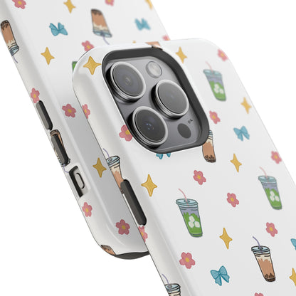 Cute Milk Tea Boba Iced Matcha Pattern Magnetic Impact Phone Case