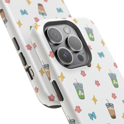 Cute Milk Tea Boba Iced Matcha Pattern Magnetic Impact Phone Case