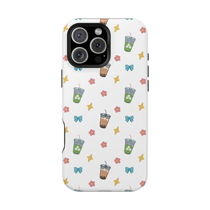 Cute Milk Tea Boba Iced Matcha Pattern Magnetic Impact Phone Case