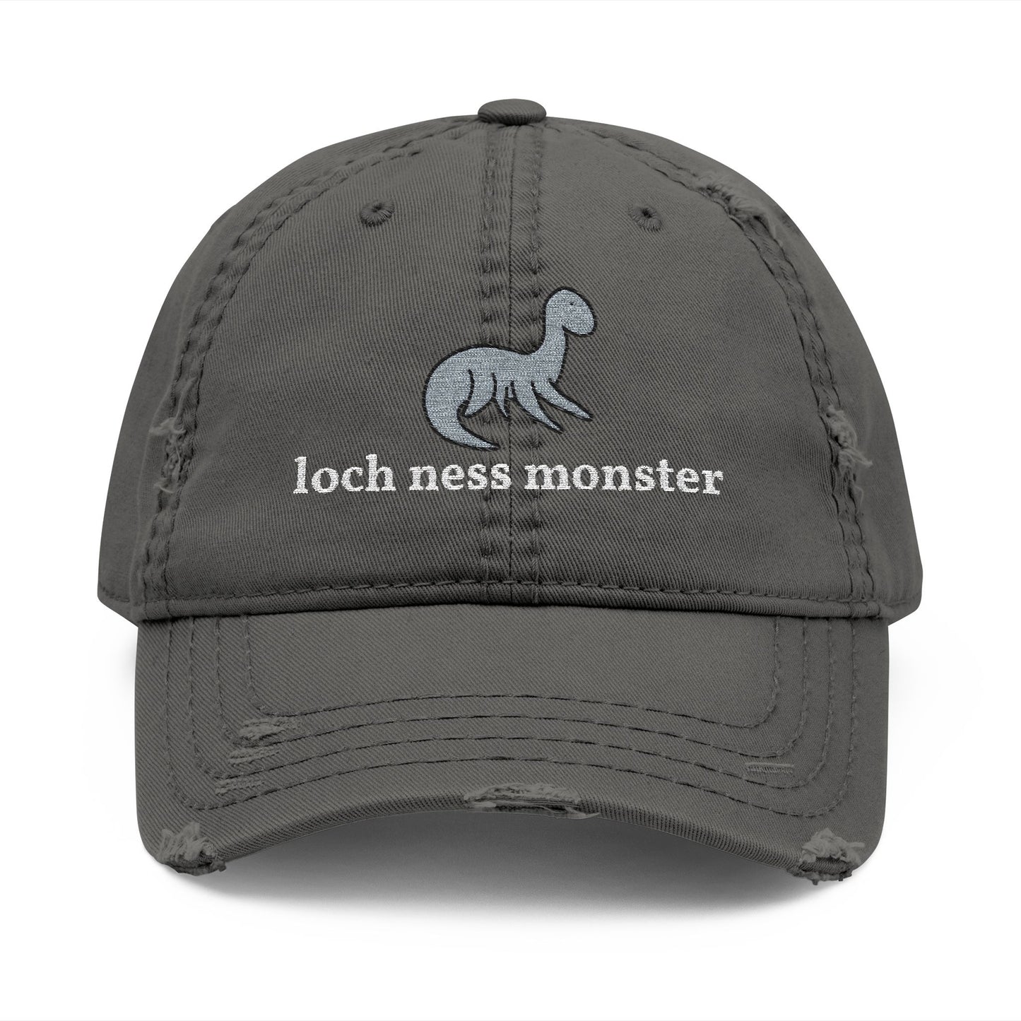 Loch Ness Monster Nessie Doodle Embroidered Distressed Dad Hat