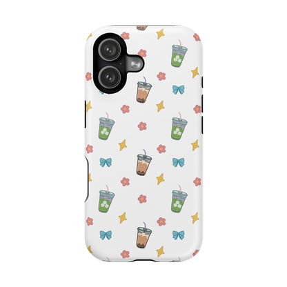 Cute Milk Tea Boba Iced Matcha Pattern Magnetic Impact Phone Case