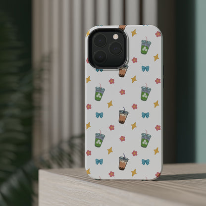 Cute Milk Tea Boba Iced Matcha Pattern Magnetic Impact Phone Case