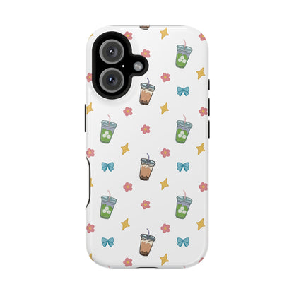 Cute Milk Tea Boba Iced Matcha Pattern Magnetic Impact Phone Case