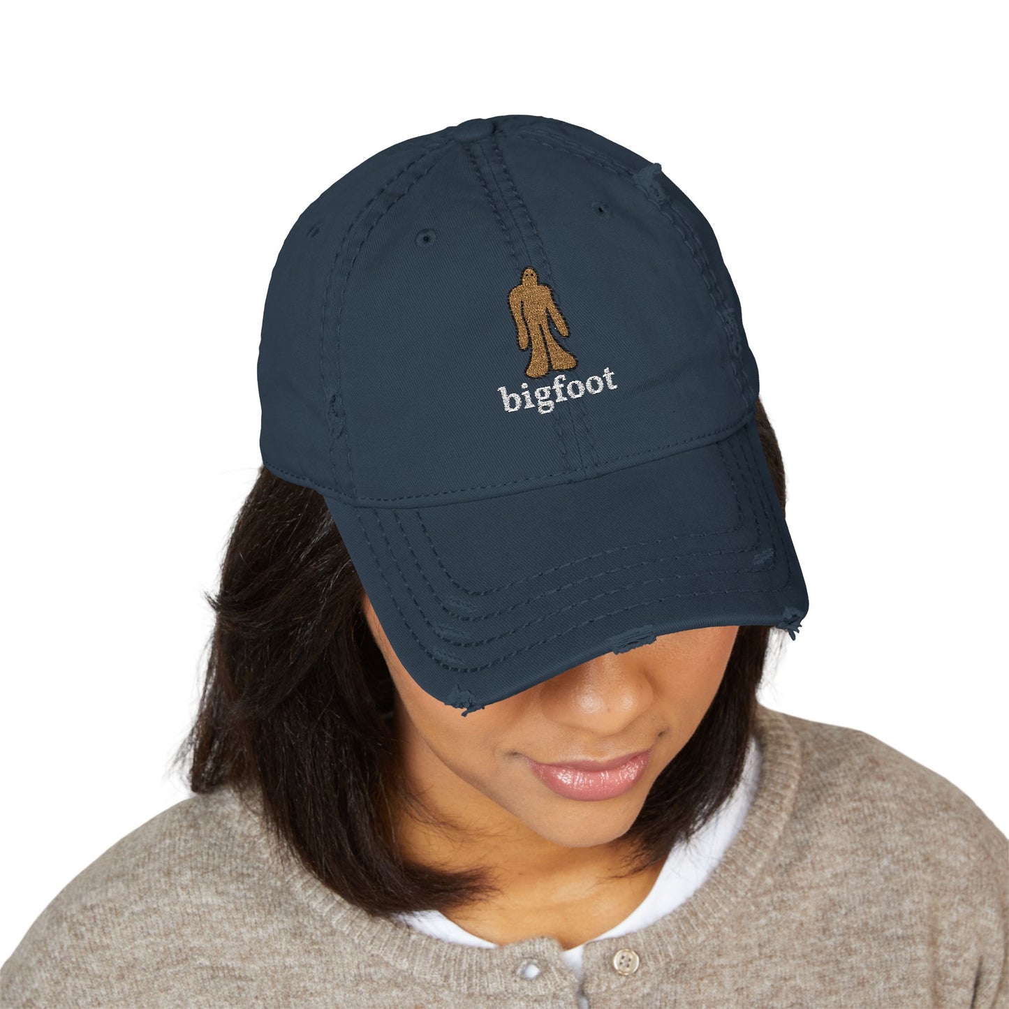Bigfoot Doodle Embroidered Distressed Dad Hat