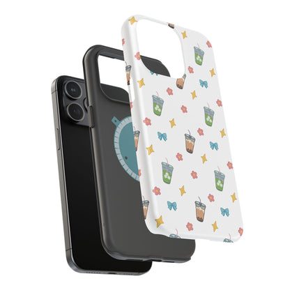 Cute Milk Tea Boba Iced Matcha Pattern Magnetic Impact Phone Case