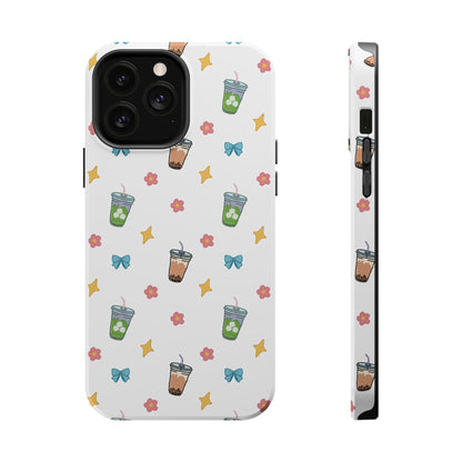 Cute Milk Tea Boba Iced Matcha Pattern Magnetic Impact Phone Case
