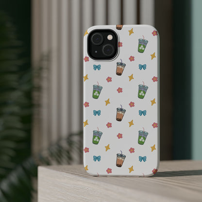 Cute Milk Tea Boba Iced Matcha Pattern Magnetic Impact Phone Case