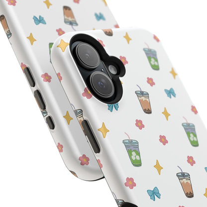 Cute Milk Tea Boba Iced Matcha Pattern Magnetic Impact Phone Case