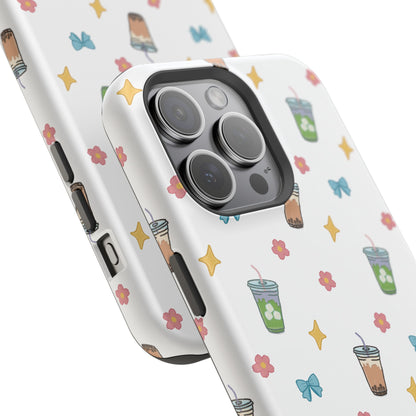 Cute Milk Tea Boba Iced Matcha Pattern Magnetic Impact Phone Case