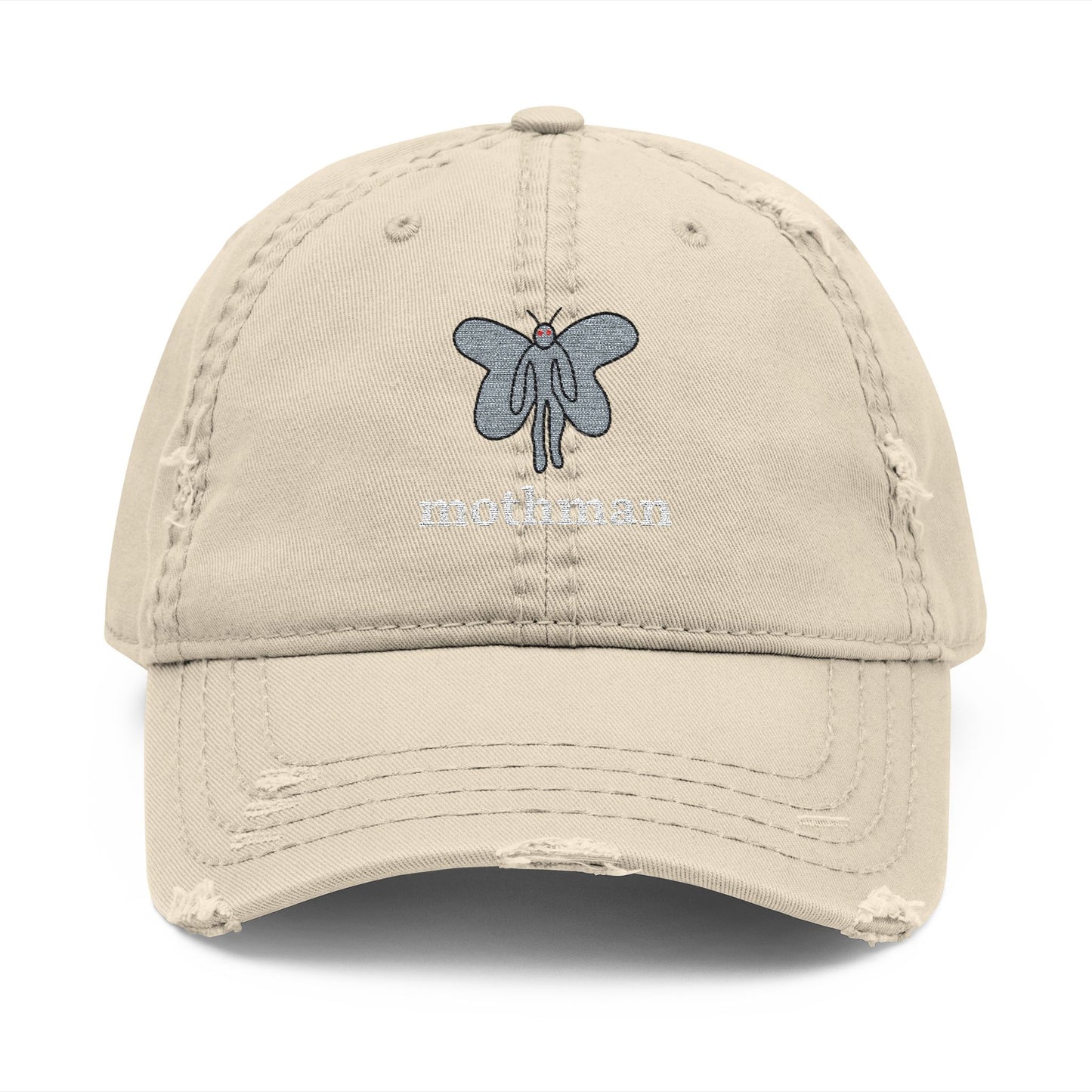 Mothman Doodle Embroidered Distressed Dad Hat