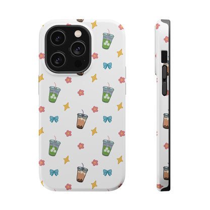 Cute Milk Tea Boba Iced Matcha Pattern Magnetic Impact Phone Case