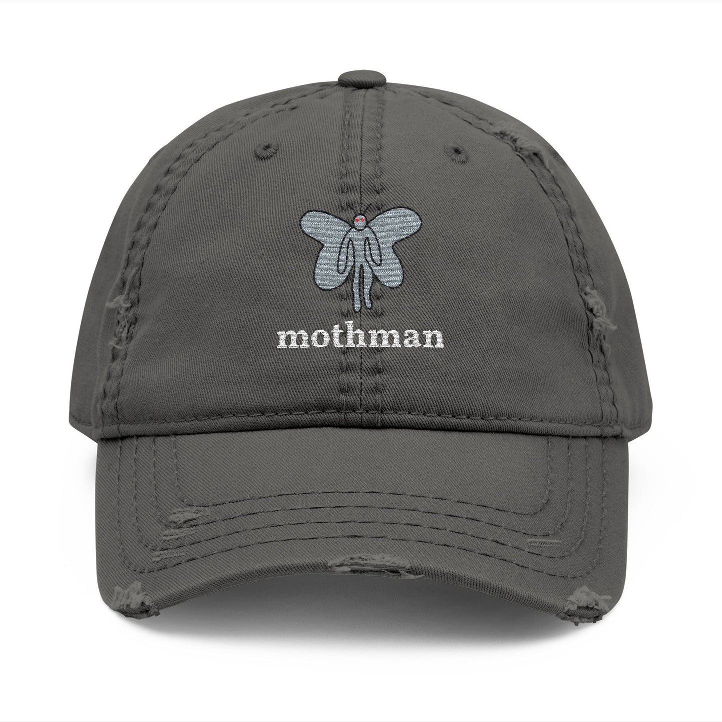 Mothman Doodle Embroidered Distressed Dad Hat