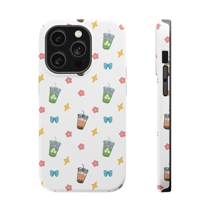 Cute Milk Tea Boba Iced Matcha Pattern Magnetic Impact Phone Case