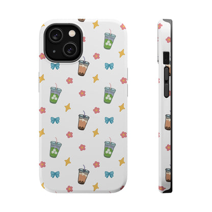 Cute Milk Tea Boba Iced Matcha Pattern Magnetic Impact Phone Case