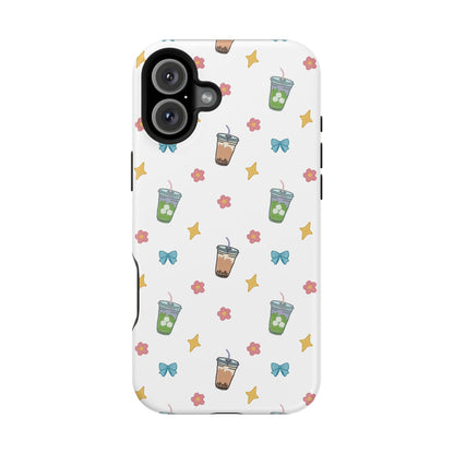 Cute Milk Tea Boba Iced Matcha Pattern Magnetic Impact Phone Case
