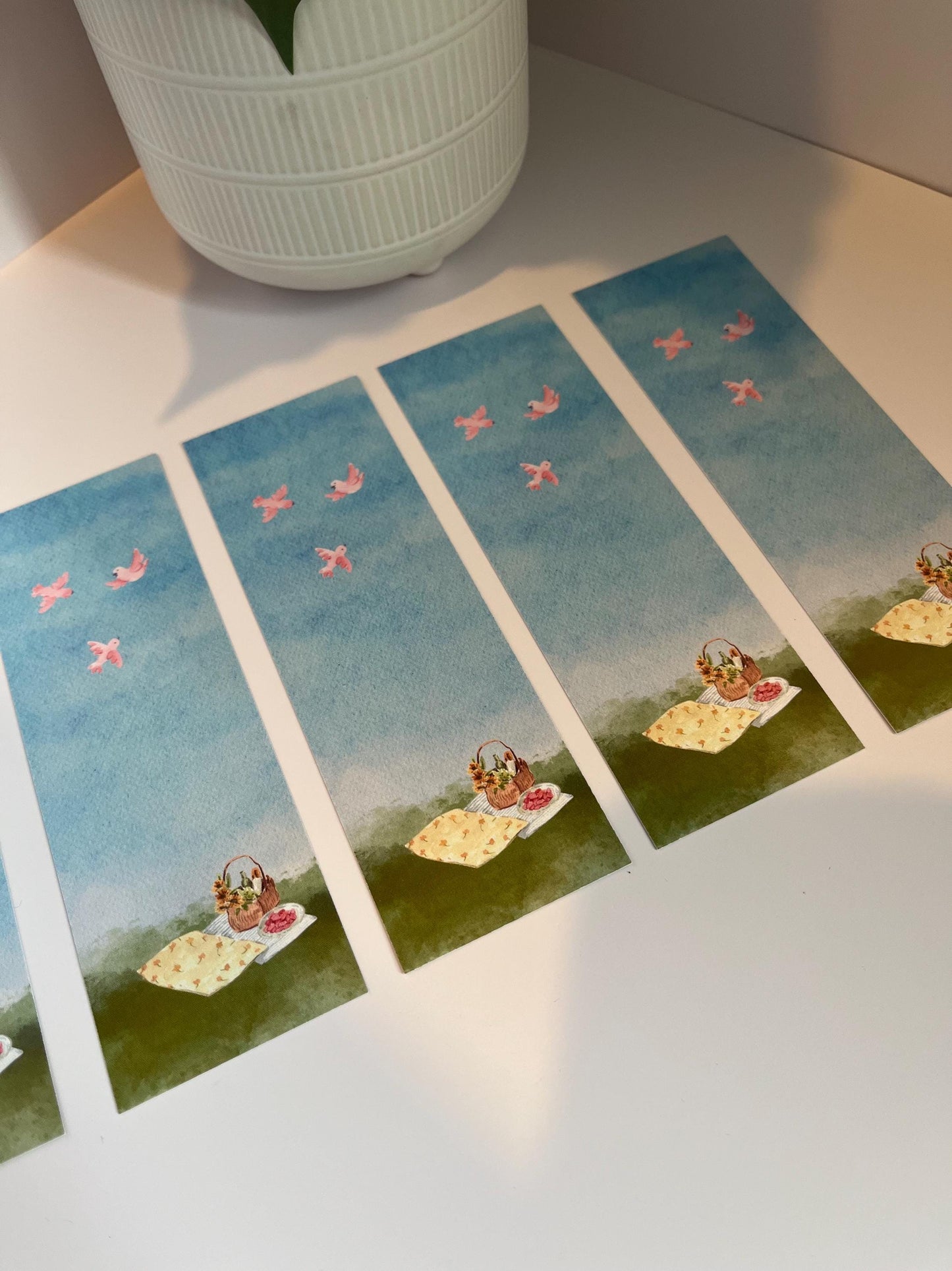 Watercolor Style Picnic Bookmark Meadow Spring Summer Bookish Reading Whimsical Dreamy