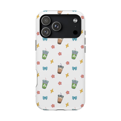Cute Milk Tea Boba Iced Matcha Pattern Magnetic Impact Phone Case