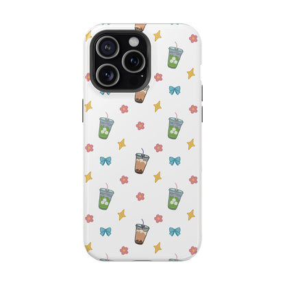 Cute Milk Tea Boba Iced Matcha Pattern Magnetic Impact Phone Case