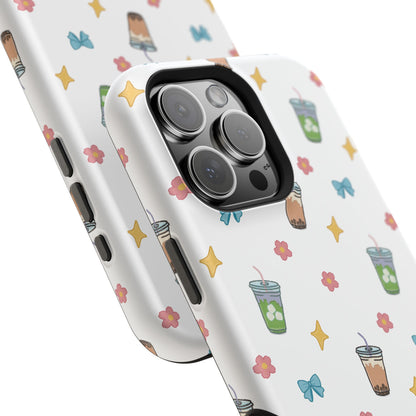Cute Milk Tea Boba Iced Matcha Pattern Magnetic Impact Phone Case