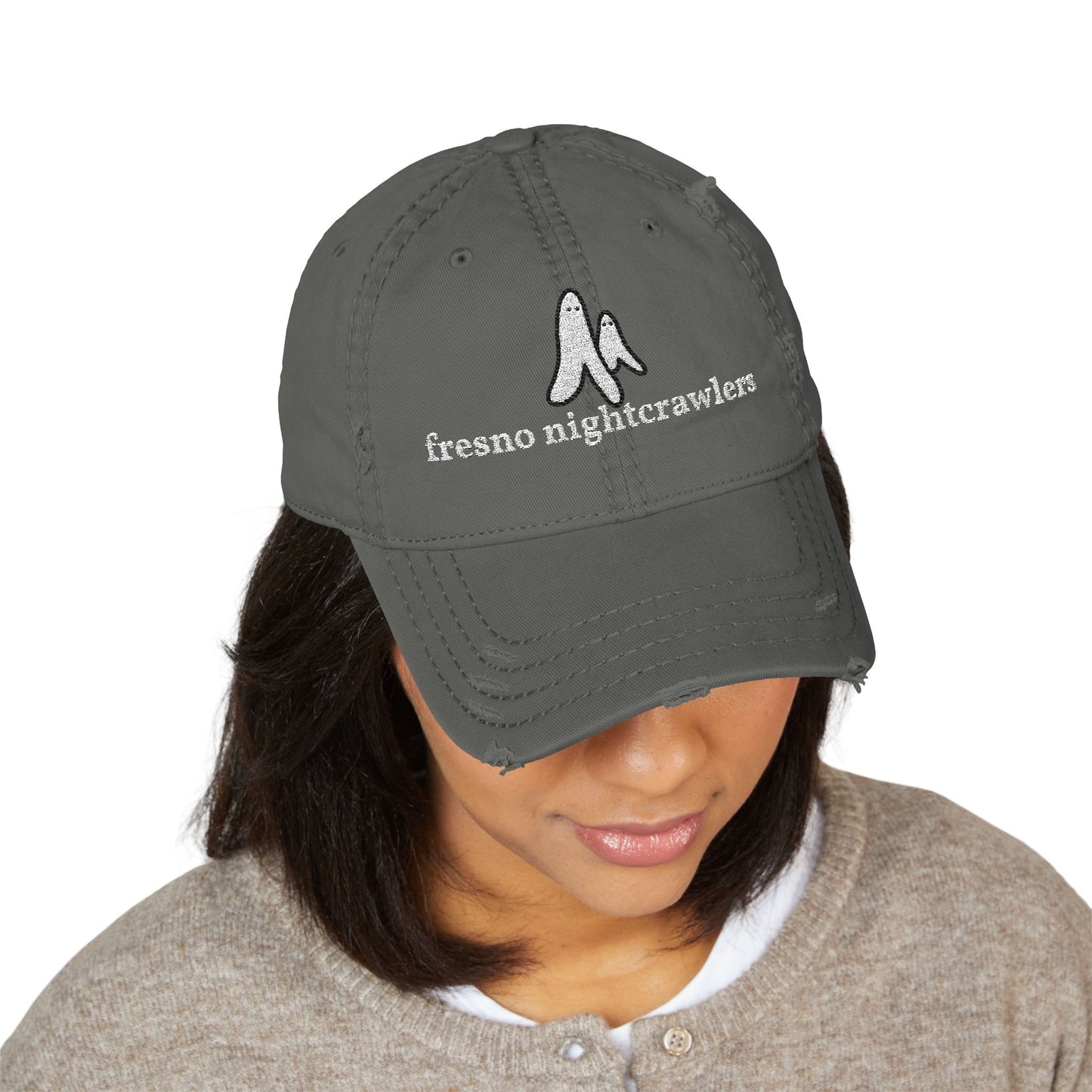 Distressed Dad Hat Fresno Nightcrawlers Doodle Embroidered Cap