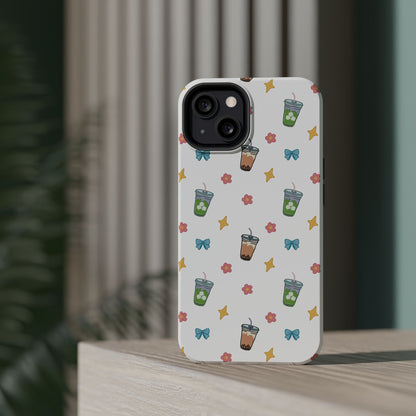 Cute Milk Tea Boba Iced Matcha Pattern Magnetic Impact Phone Case