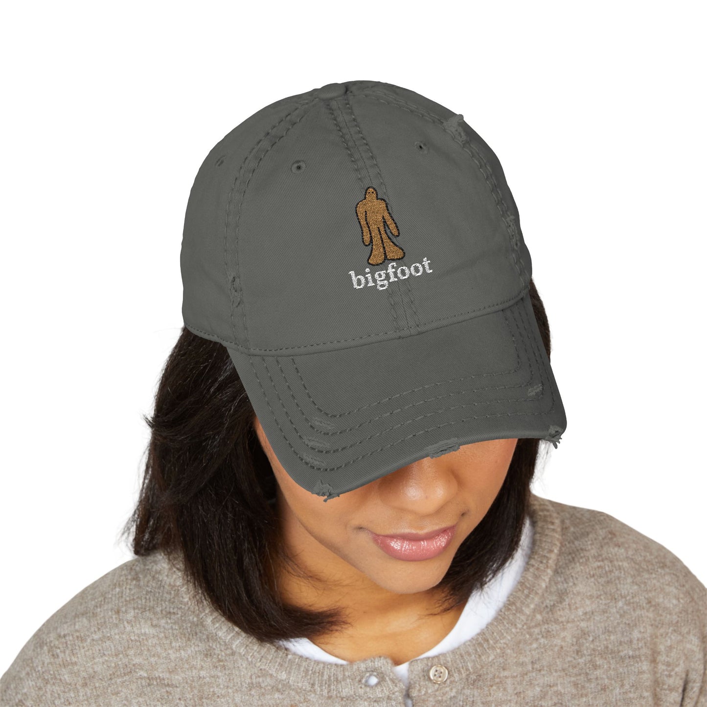 Bigfoot Doodle Embroidered Distressed Dad Hat