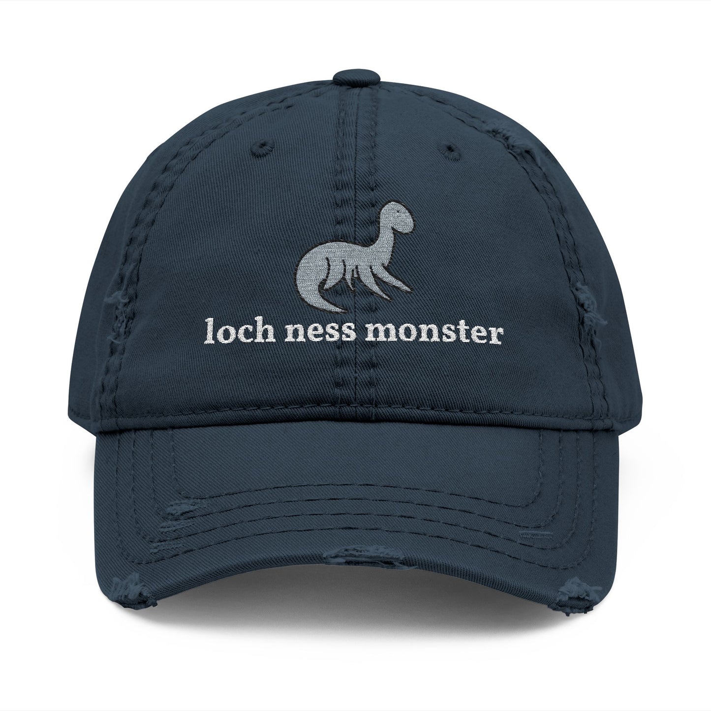 Loch Ness Monster Nessie Doodle Embroidered Distressed Dad Hat