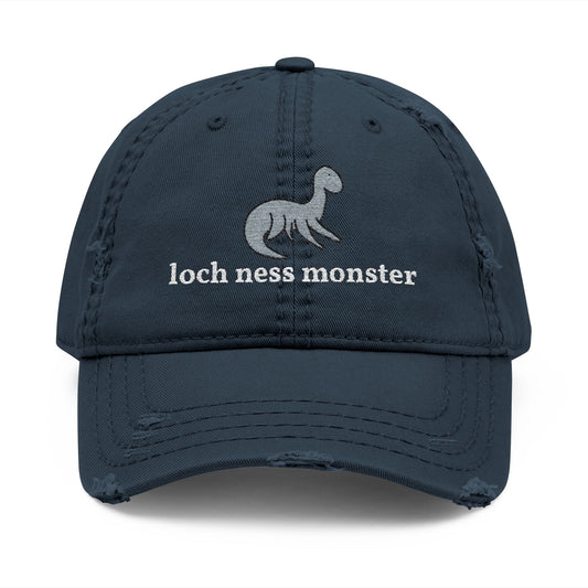 Loch Ness Monster Nessie Doodle Embroidered Distressed Dad Hat