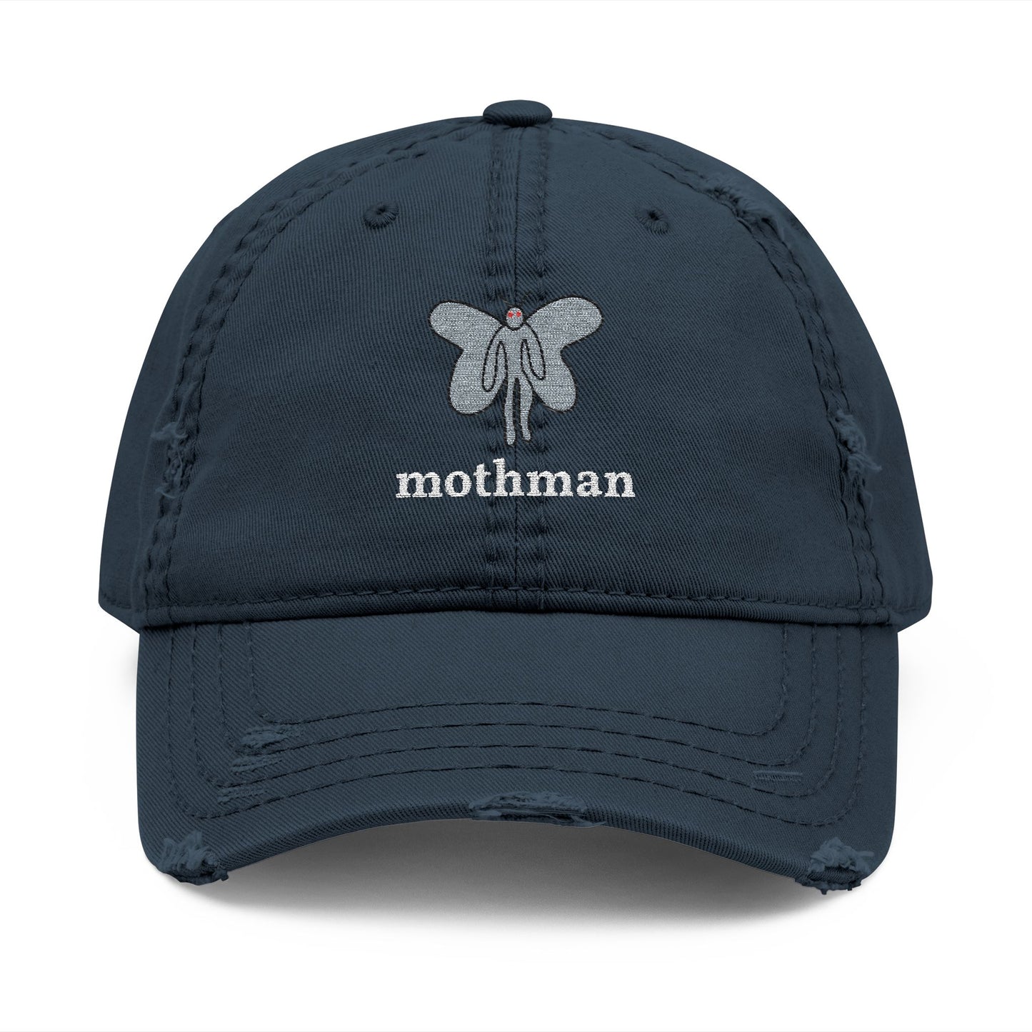 Mothman Doodle Embroidered Distressed Dad Hat
