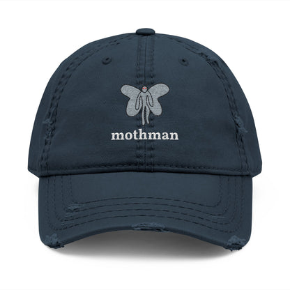 Mothman Doodle Embroidered Distressed Dad Hat