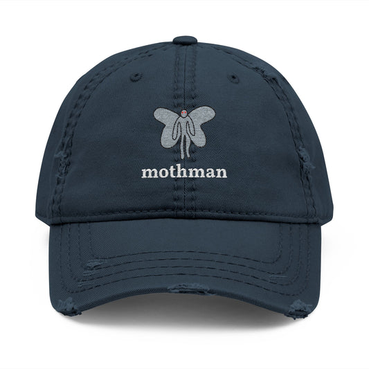 Mothman Doodle Embroidered Distressed Dad Hat