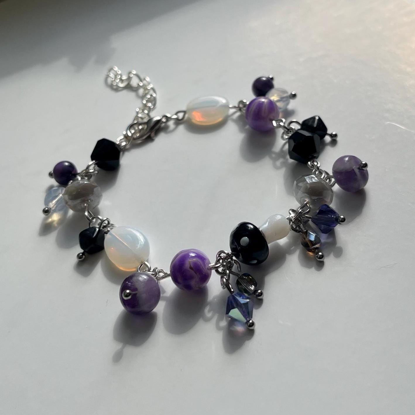 Black White Purple Mushroom Cluster Bracelet Ace Pride Asexual Demisexual