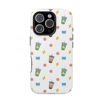 Cute Milk Tea Boba Iced Matcha Pattern Magnetic Impact Phone Case