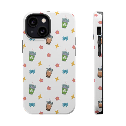 Cute Milk Tea Boba Iced Matcha Pattern Magnetic Impact Phone Case
