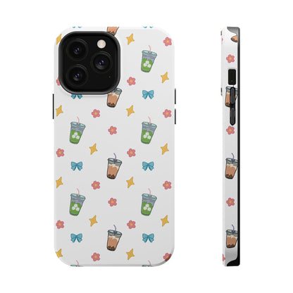 Cute Milk Tea Boba Iced Matcha Pattern Magnetic Impact Phone Case