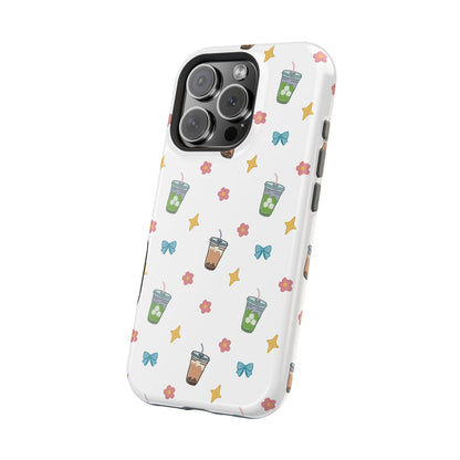 Cute Milk Tea Boba Iced Matcha Pattern Magnetic Impact Phone Case