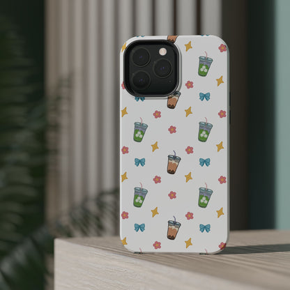Cute Milk Tea Boba Iced Matcha Pattern Magnetic Impact Phone Case