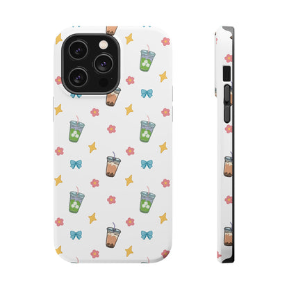 Cute Milk Tea Boba Iced Matcha Pattern Magnetic Impact Phone Case