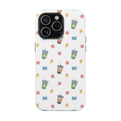 Cute Milk Tea Boba Iced Matcha Pattern Magnetic Impact Phone Case