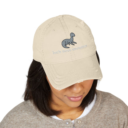 Loch Ness Monster Nessie Doodle Embroidered Distressed Dad Hat