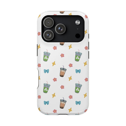 Cute Milk Tea Boba Iced Matcha Pattern Magnetic Impact Phone Case