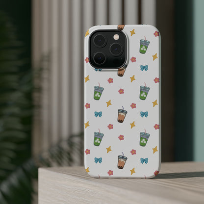 Cute Milk Tea Boba Iced Matcha Pattern Magnetic Impact Phone Case