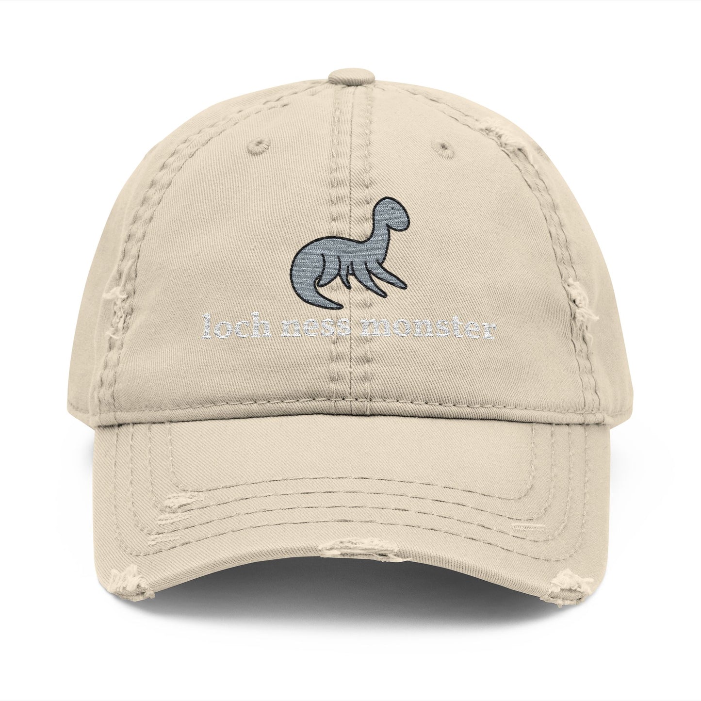 Loch Ness Monster Nessie Doodle Embroidered Distressed Dad Hat